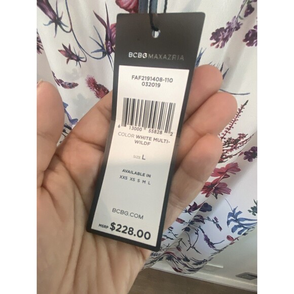 NWT BCBG Max Azaria - White w/ Multicolor Floral Print Wide Leg Pants Size L - Picture 8 of 8